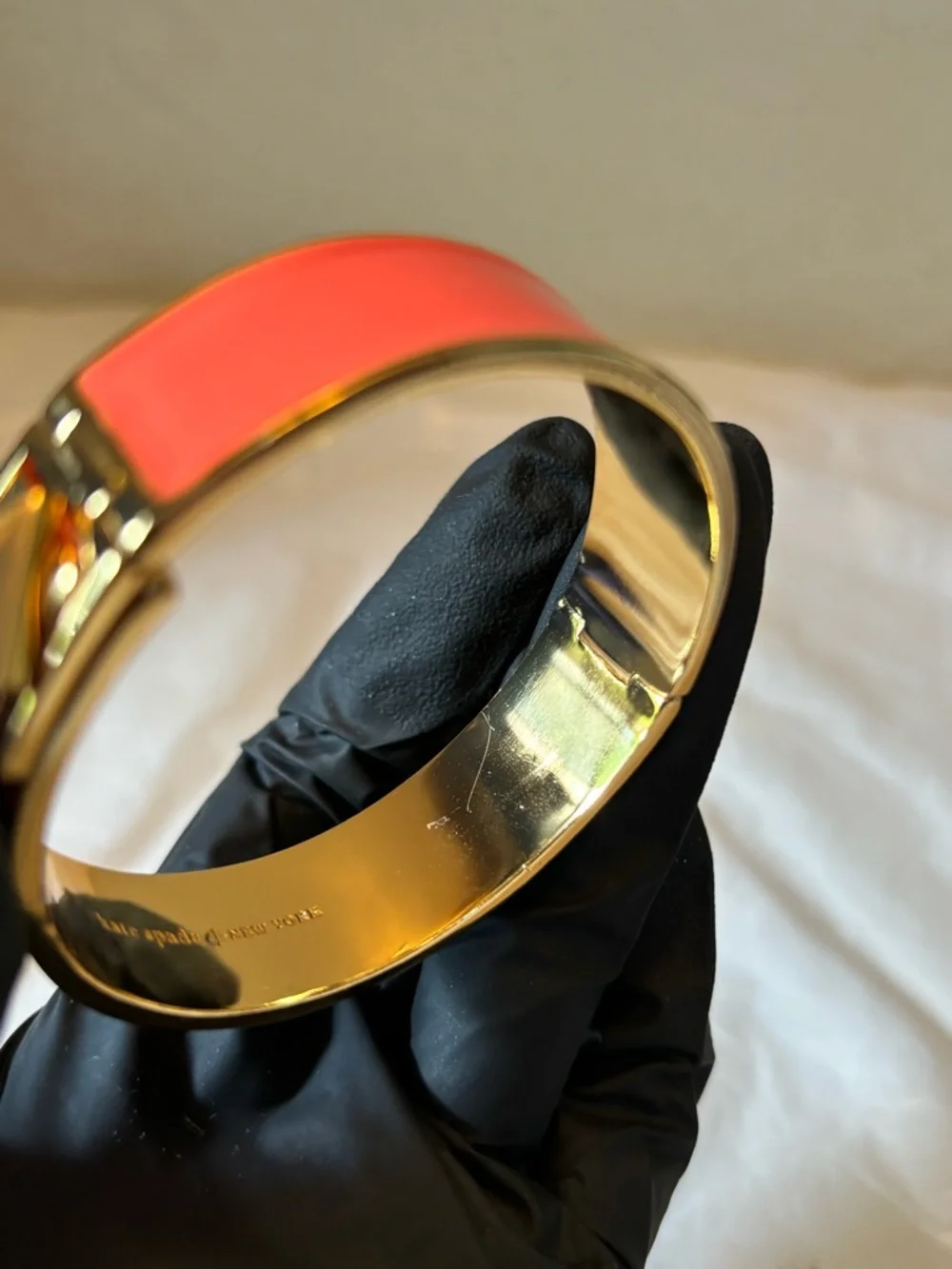 ❗️Sale❗️ ✨Kate Spade Coral Enamel Cuff with Gold Pyramid Stud✨ - Picture 11 of 13